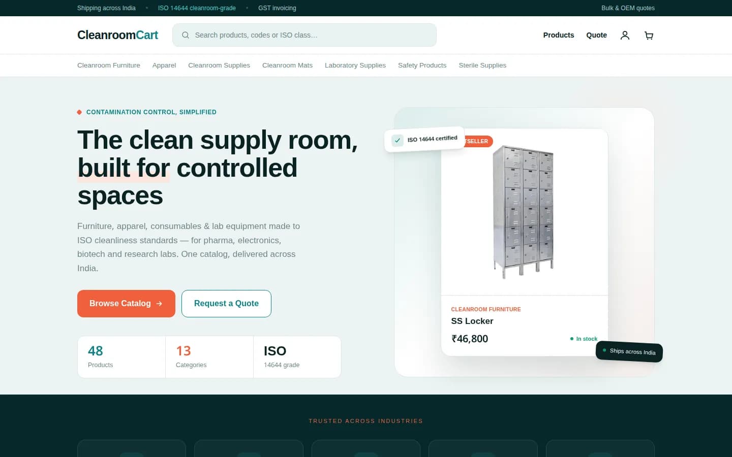 CleanroomCart online store — desktop home page