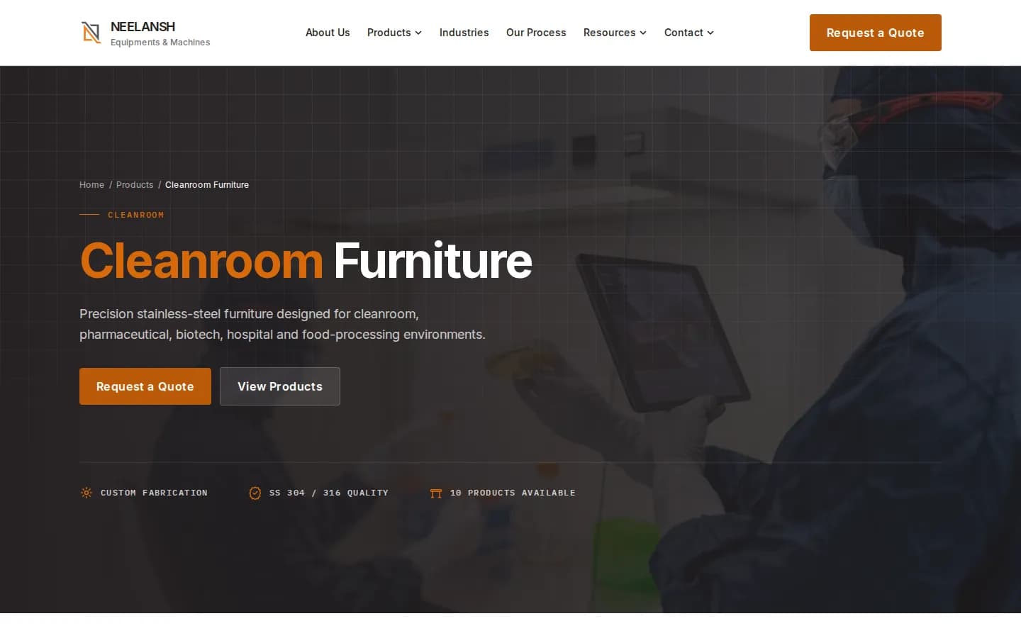 Neelansh Equipments & Machines website — inner page on desktop
