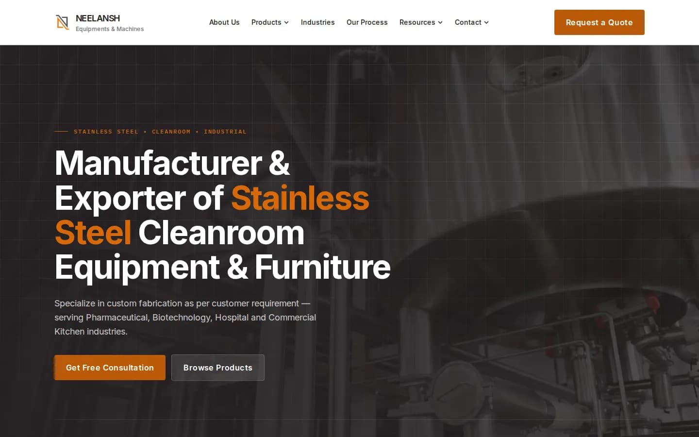 Neelansh Equipments & Machines website — home page on desktop