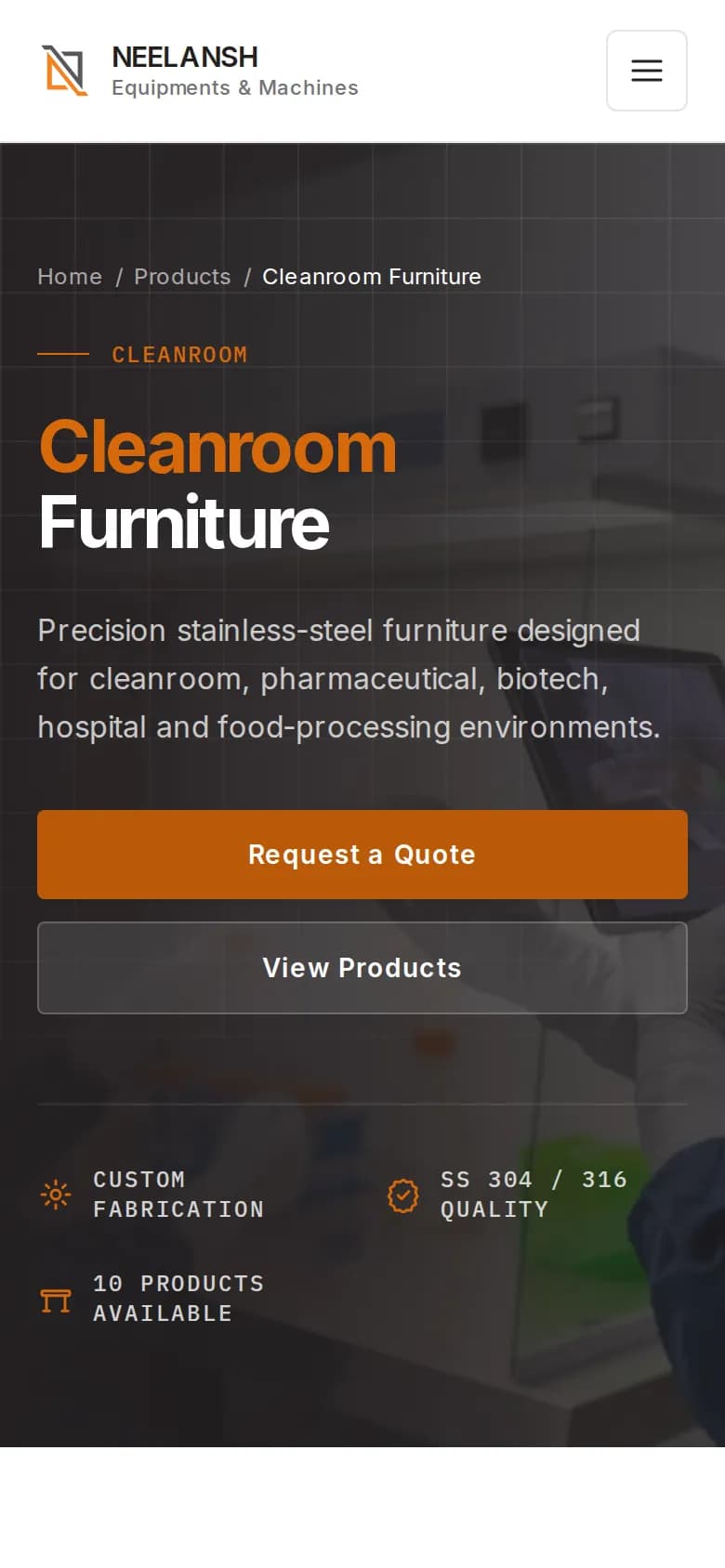 Neelansh Equipments & Machines website — inner page on mobile