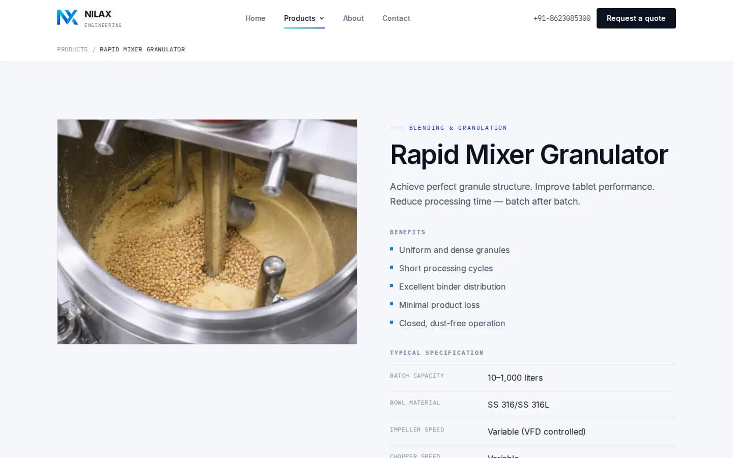 NILAX Engineering website — inner page on desktop