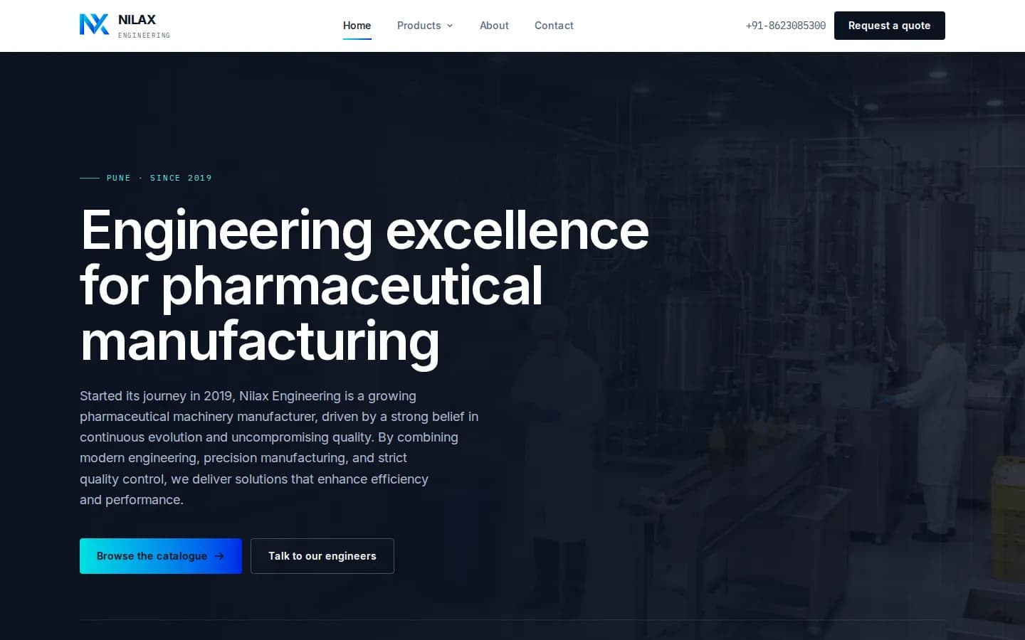 NILAX Engineering website — desktop home page