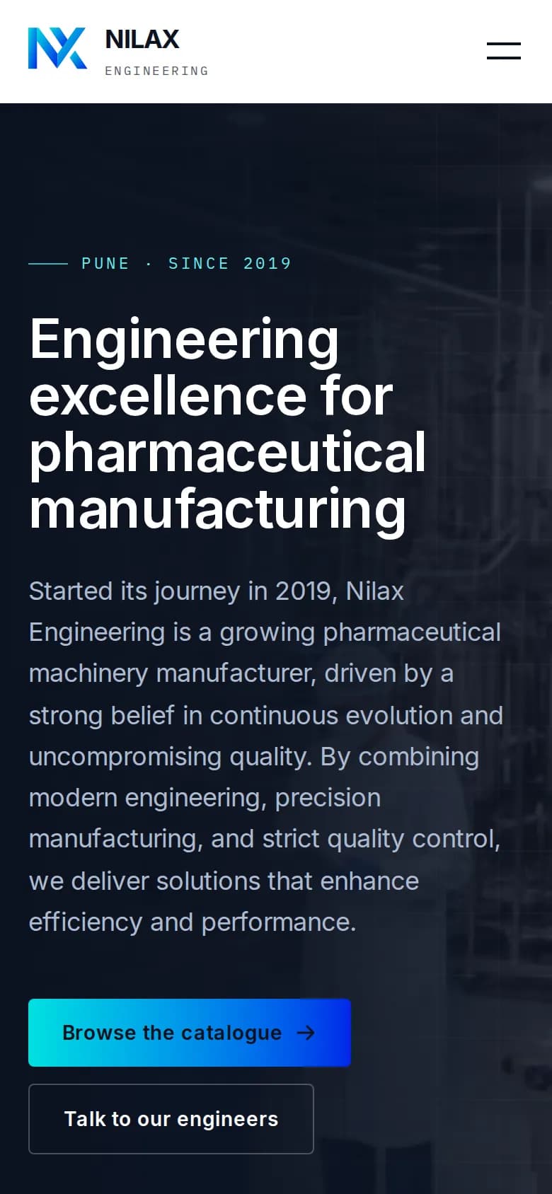 NILAX Engineering website — mobile